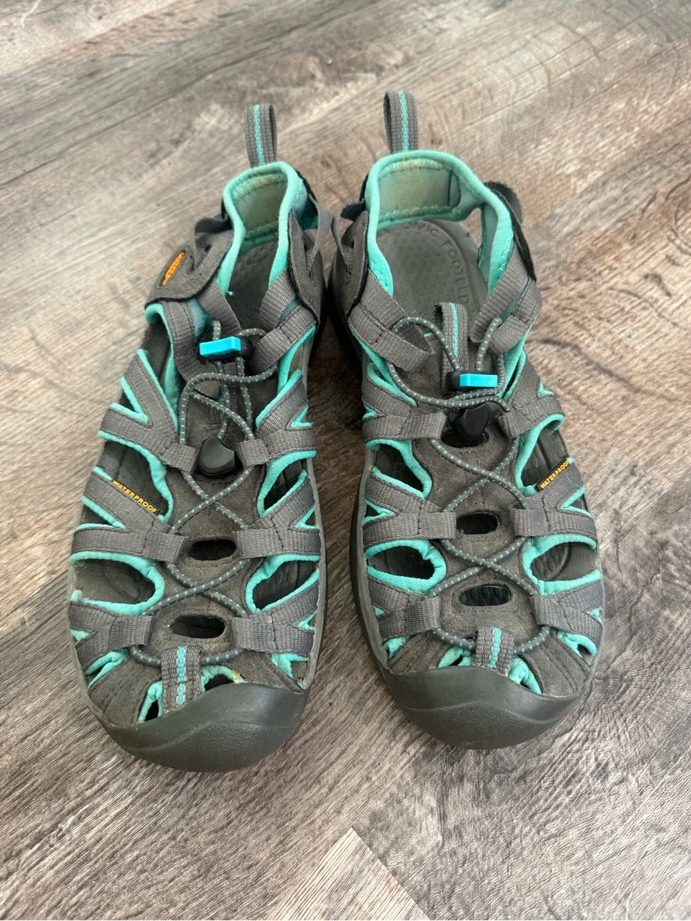 KEEN Women's Waterproof Sport Sandals in Charcoal & Teal 8